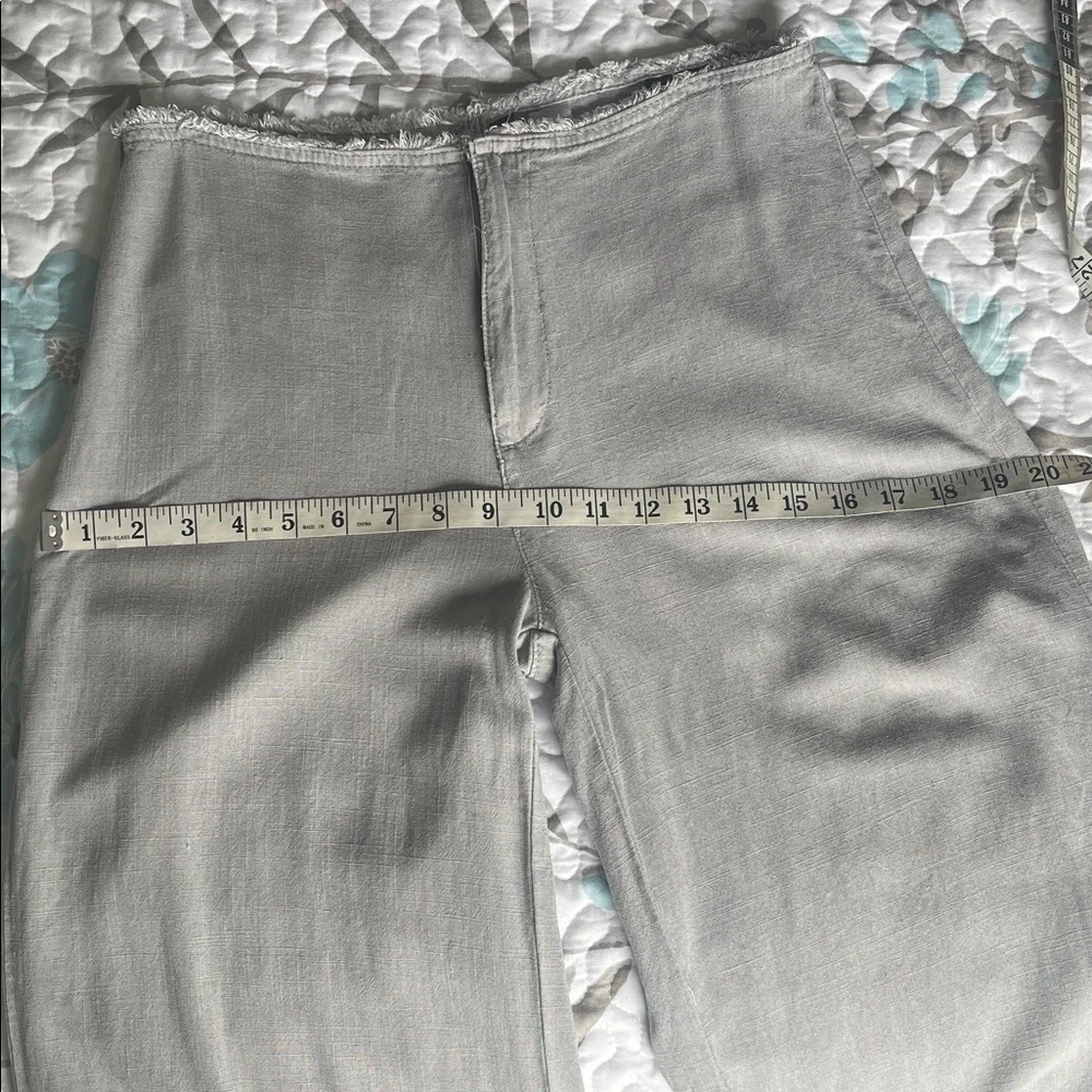 H&M Divided Light Gray Linen Blend Frayed-Hem Wide Leg Pants Back Pockets Size 6